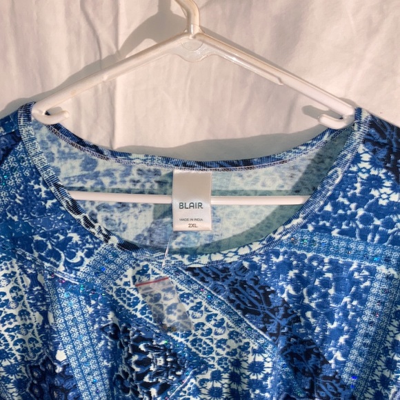 Blair Tops Blair Womens 2x Long Sleeve Shirt Blue And White And